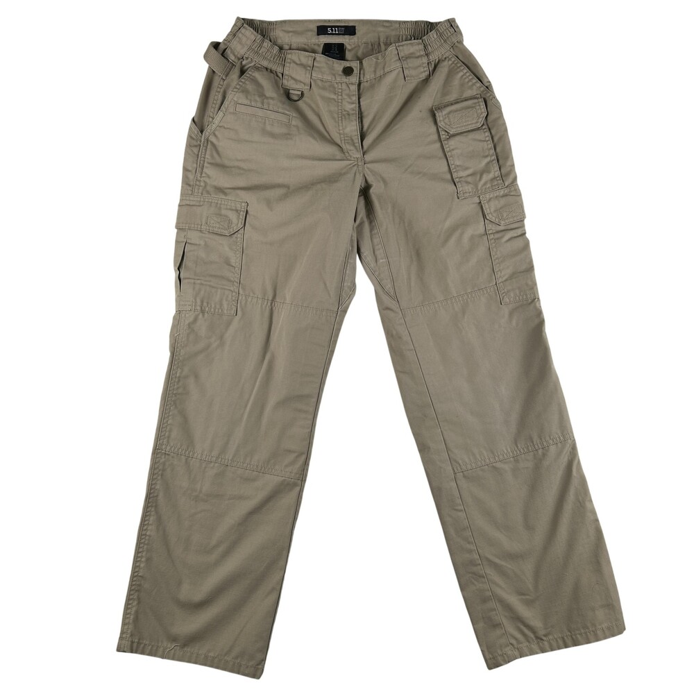 5.11 Tactical Pants Womens 10 Beige Cargo Elastic Waist Ripstop Workwear Hiking
